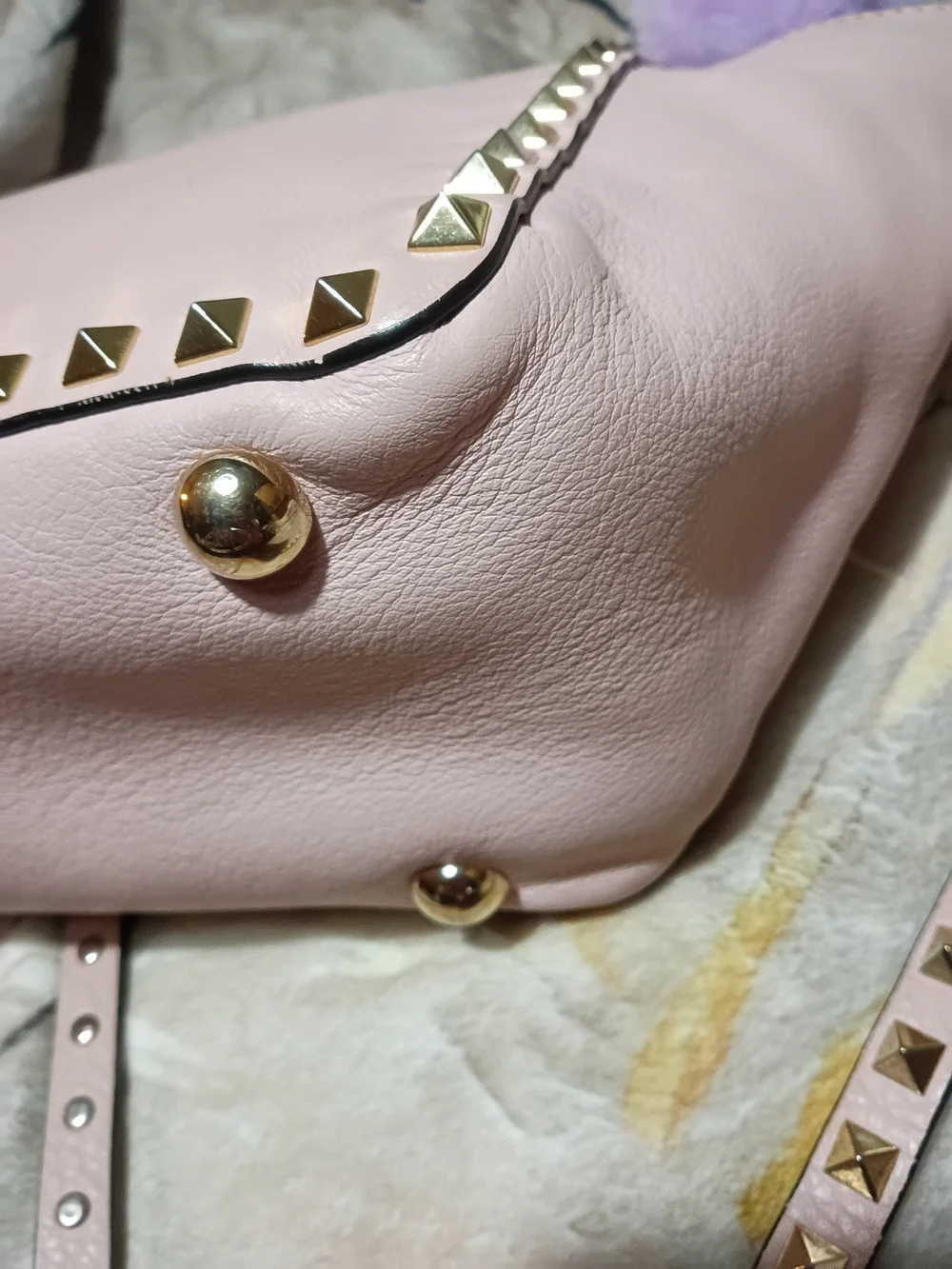 Valentino Garavani Pale Pink Leather Shoulder Bag with Gold Rockstuds